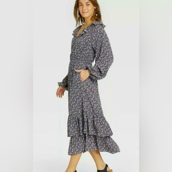 Target boho peasant ruffle tiered floral balloon long sleeve midi Cottagecore - Picture 10 of 10